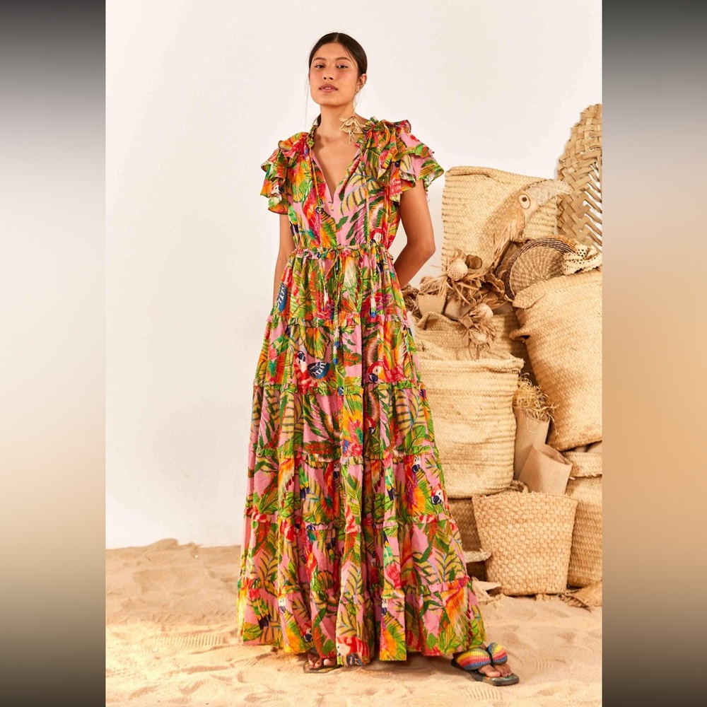 FARM RIO Macaw maxi dress, Boho, beach, summer, resort, size XL, FREE shipping!